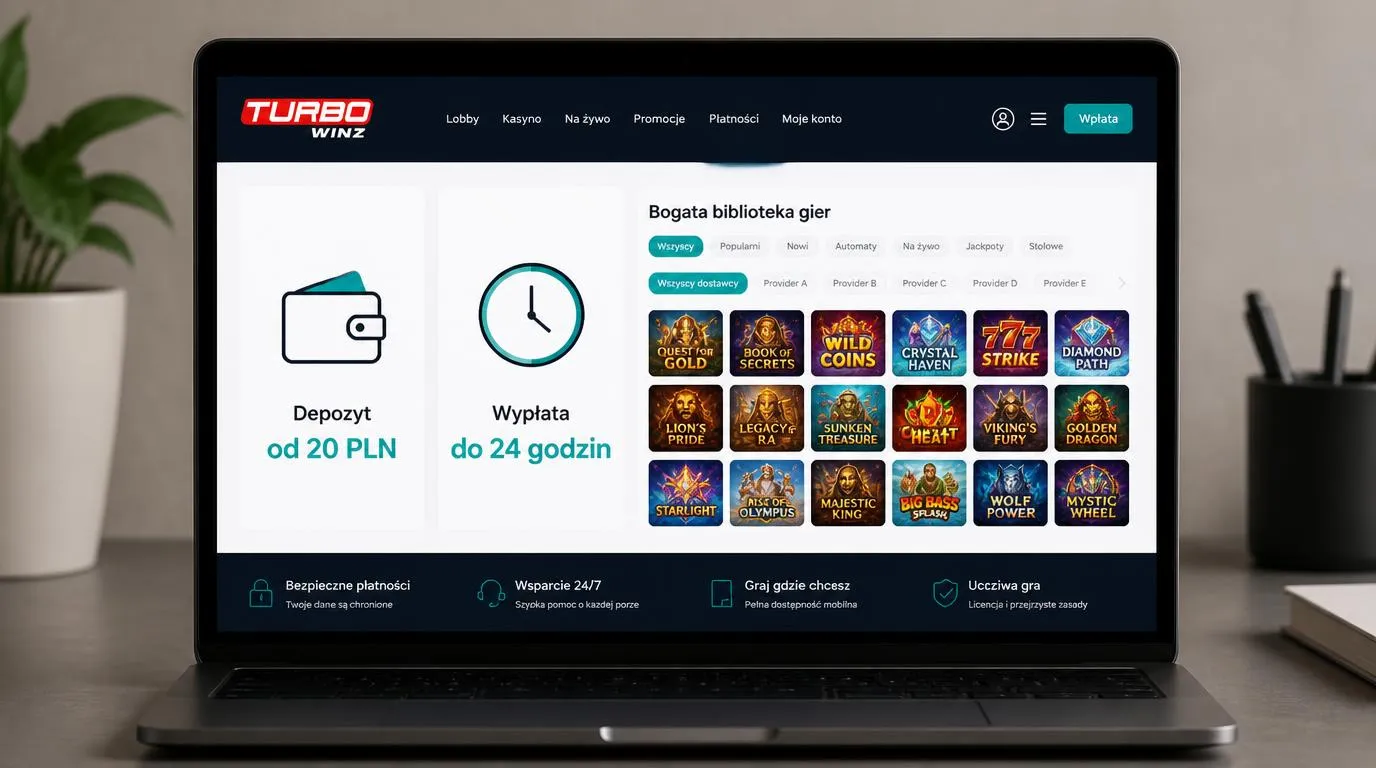Panel kasyna z depozytem 20 PLN, czasem wypłaty do 24 godzin i biblioteką gier od różnych dostawców