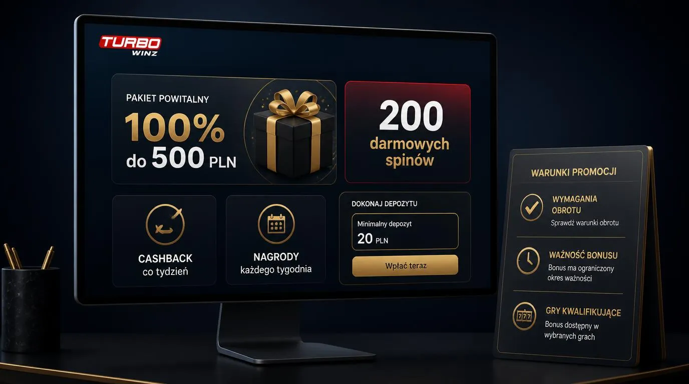 Panel oferty powitalnej z bonusem 100% do 500 PLN, 200 darmowymi spinami i minimalnym depozytem 20 PLN